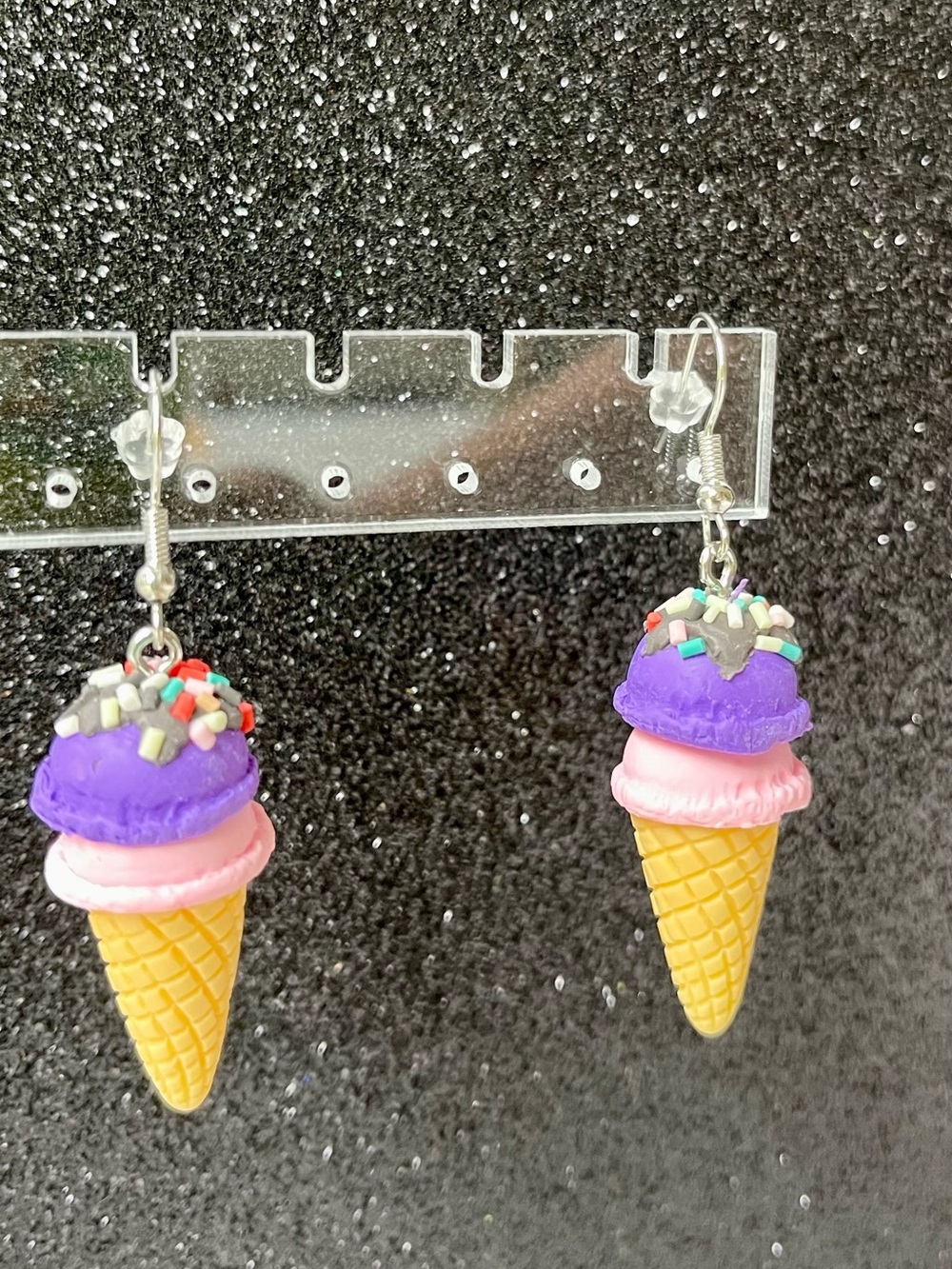 Purple & Pink Ice Cream Cone Dangle Earrings